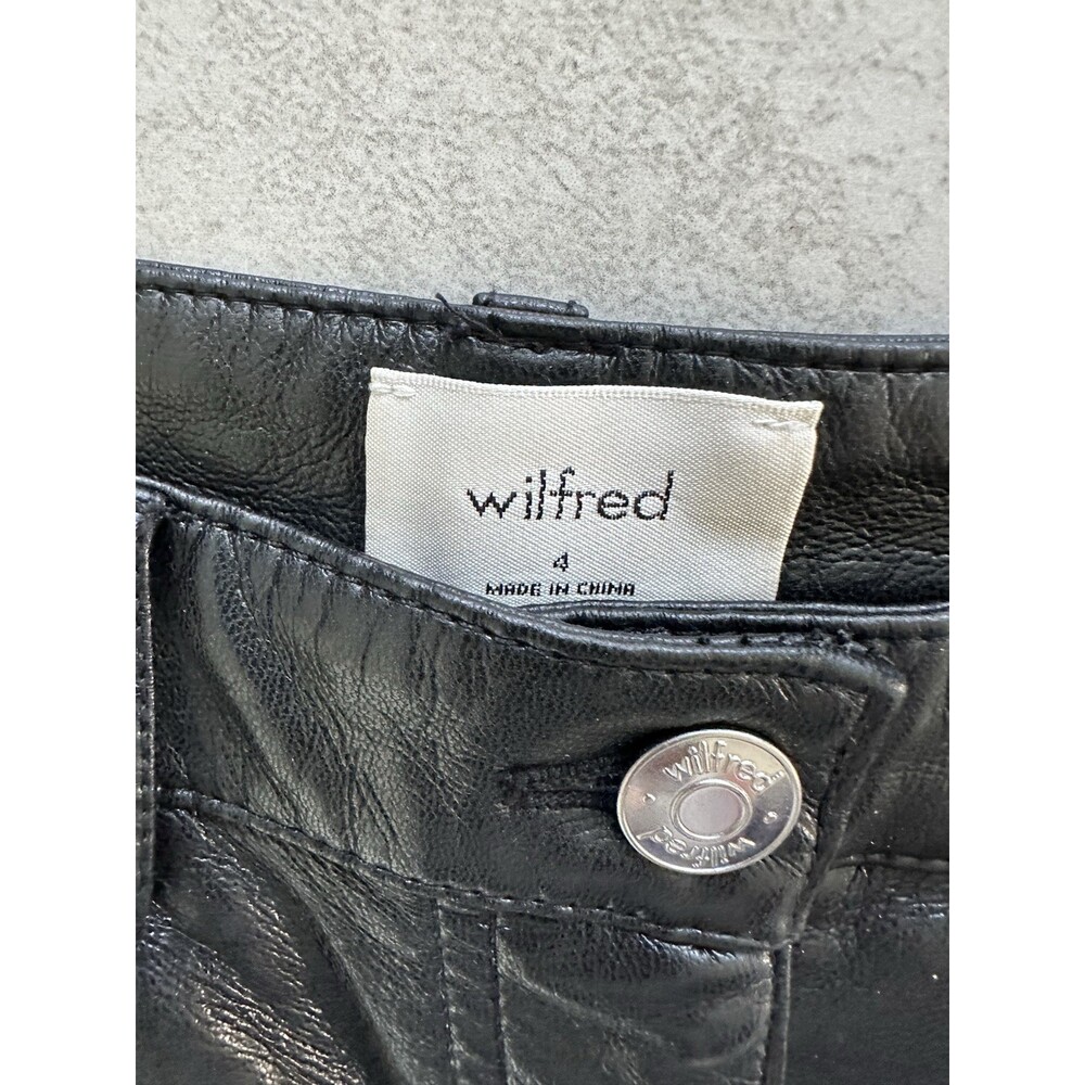 Wilfred Black Faux Leather Straight Pants High Rise Pockets Button Zip Closure - Picture 8 of 9
